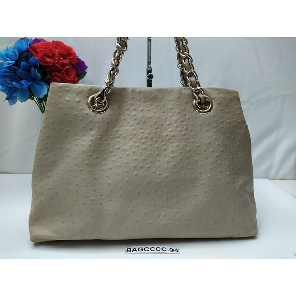 Kate Spade Beige Leather Ostridge Embossed Chain Strap Satchel Shoulder Bag - Picture 2 of 13